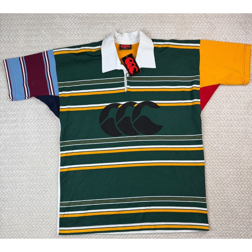 Rugby Polo Shirt Canterbury of New Zealand Mens Large Short Sleeve Stripe NWT